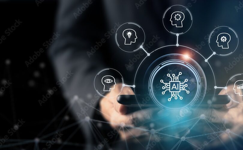 AI powered tools concept. AI adoption for predictation, forecasting, decision making, automation process, optimize operations and increase productivity and efficiency, improved job satisfaction.